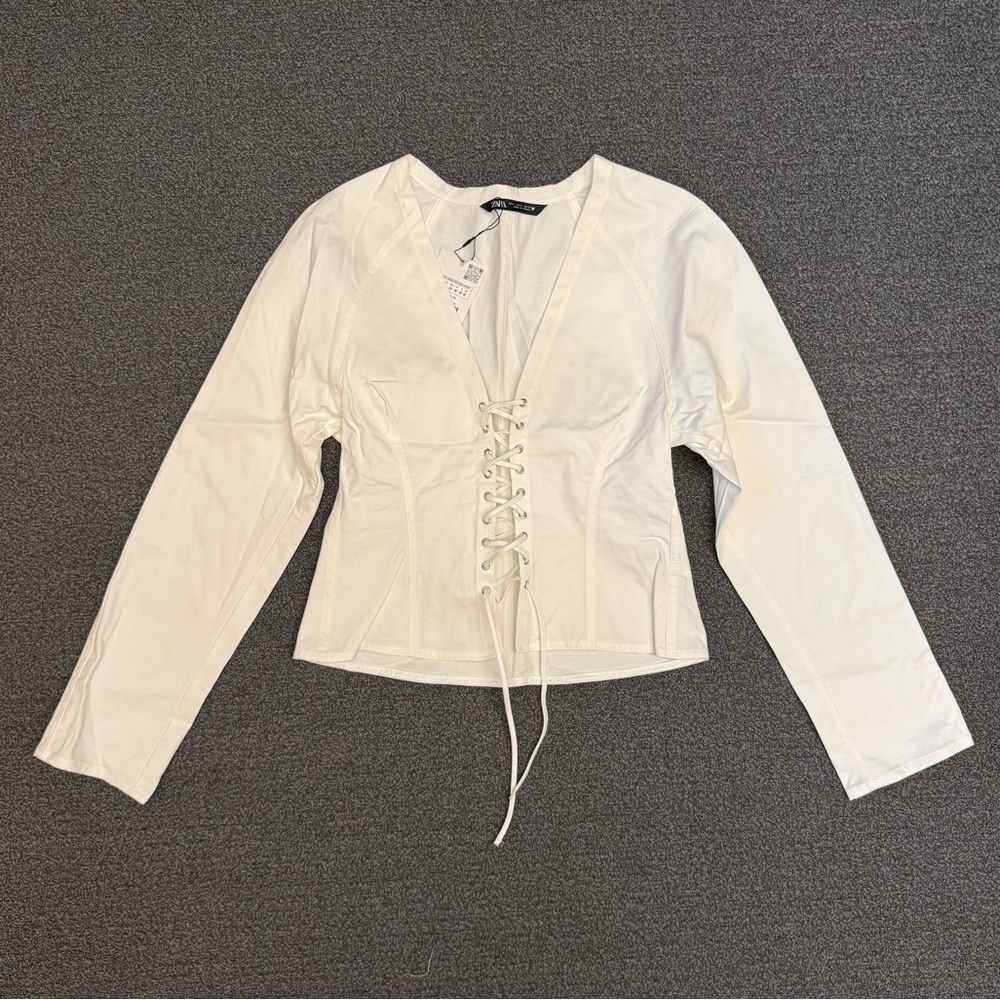 Zara Wrap Front Drawstring Fitted Top in Ecru